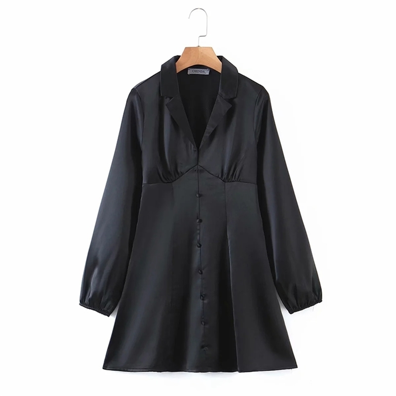 

Spring Autumn V Neck Long Sleeve Women' Sweatshirt Dress Fashion Solid Loose buttons Ladies Vestidos 210524, Black