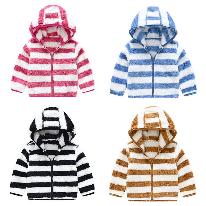 

Baby Toddler Girls Boys Jacket Infant Girls Cute Cotton Fur Outerwear 2021 New Winter Autumn Warm Striped Coat Baby Clothes, Black