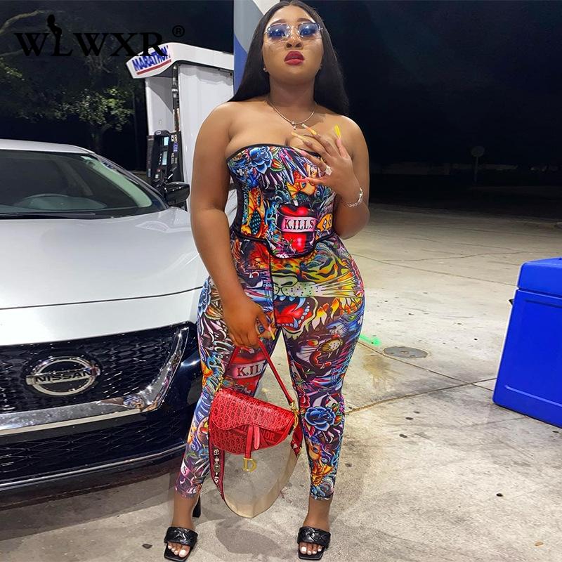 

Streetwear Graffiti Bodycon 2 Tw Piece Set Women Outfits Tight Corset Top High Waist Leggings Ladies Matching Sets Female Women' Tracksuits, Blue