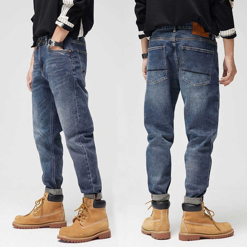 

Korean Style Fashion Men Jeans Loose Fit Retro Blue Elastic Frayed Ripped Vintage Designer Wide Leg Casual Denim Pants