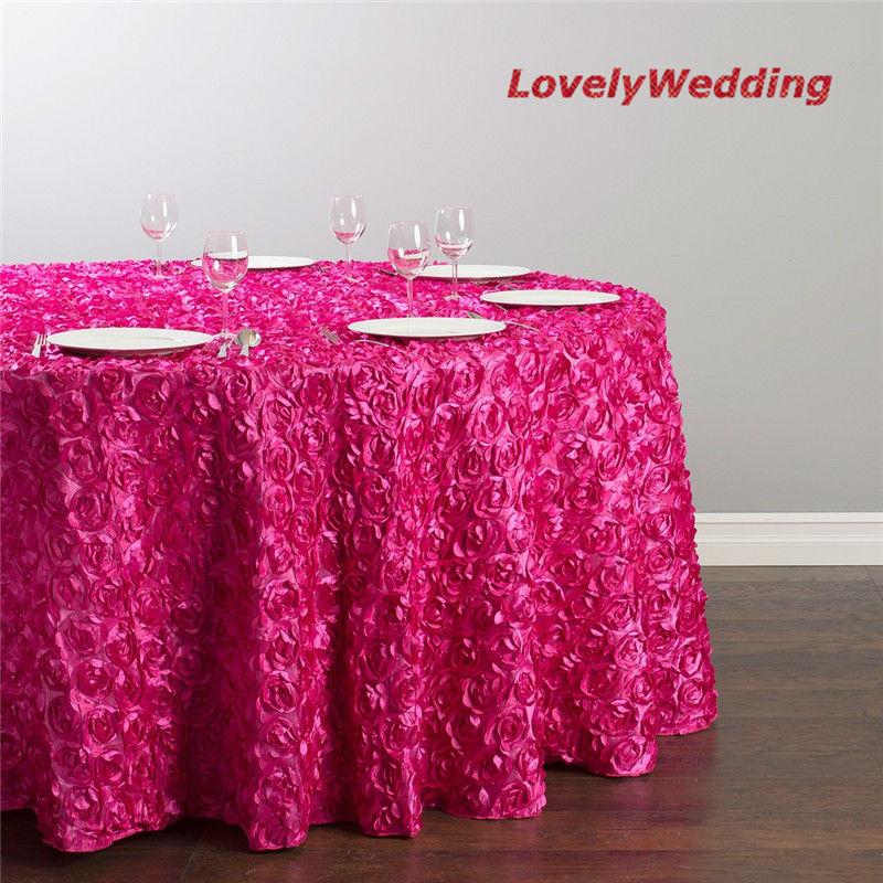 

Table Cloth Diameter 94" Luxurious Round Rose Embroidery Tableclothes/3D Rosette Satin Cover For Wedding Party Banquet Decoration, White