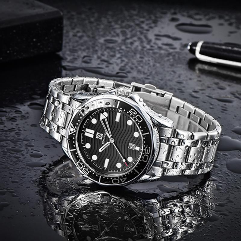

Wristwatches Unique 2021 Fashion Business Sport Mechanical Wristwatch Brand Men Watches Blue Dial Stainless Steel Waterproof Watch QW008