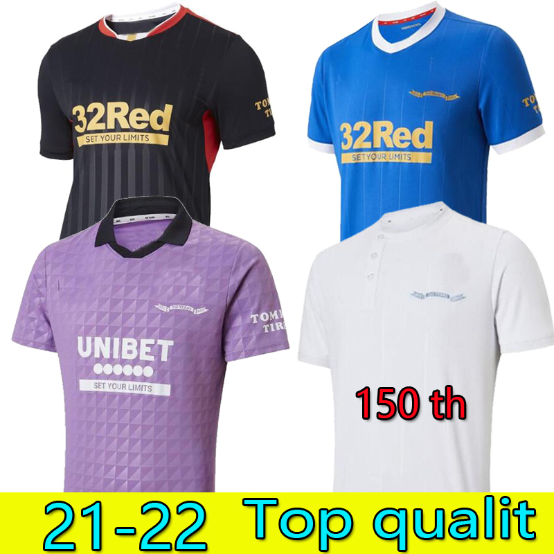 

21/22 Rangers Soccer Jerseys Glasgow 2021 2022 TEE CHAMPIONS 150th Anniversary DEFOE BARKER MORELOS Men kids women training Football Shirts Thai