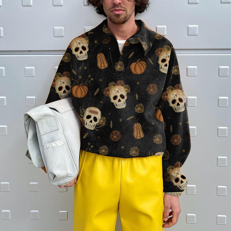 

Men's Fashion Printed 2XL 3XL Top Sweatshirt Lapel Sweater Casual Jacket Loose Shirt Hoodies, Camel