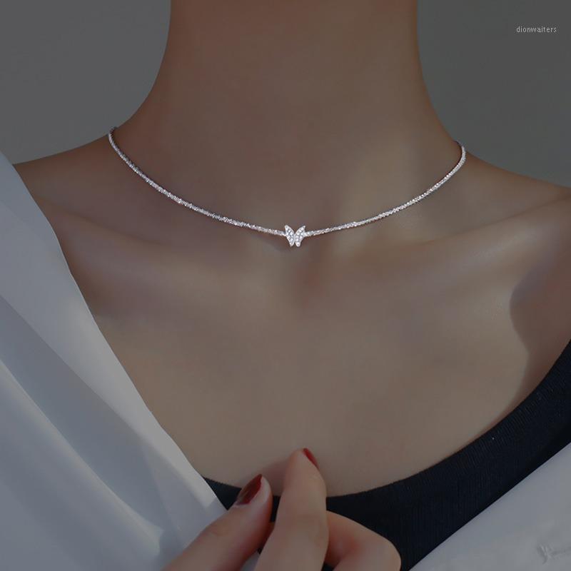 

Chains Sparkling Neck Chain Clavicle Temperament Flash Women's Butterfly Necklace TENNIS For Women