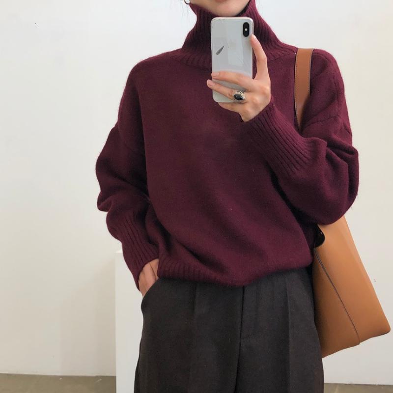 

Women's Sweaters autumn winter fashion loose thin solid color warm high neck pullover knit long sleeve sweater female acrylic FFP, Apricot