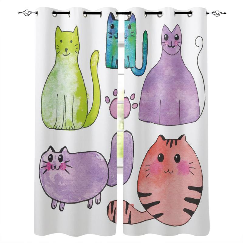

Cartoon Animal Cat Pet Blackout Curtains Home Decor Living Room Window Children's Bedroom Curtain & Drapes