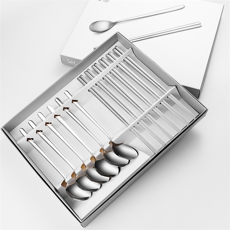 

304 stainless steel Korean creative tableware with mirror light, 6 spoons and 6 chopsticks Gift Set