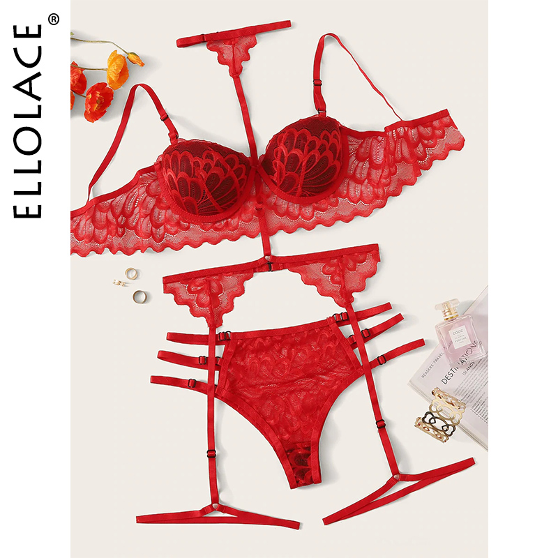 

Lingerie Sexy Underwear Set Halter Bra Set Lingerie Set Erotic Underwear Sets 3 Piece Padded Bra Lace Lingerie, Red