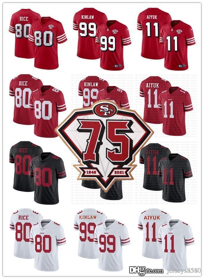 

Men Women Youth 75th San Francisco49ersJersey 80 Jerry Rice 99 Javon Kinlaw 11 Brandon Aiyuk Football Jerseys black red, Color