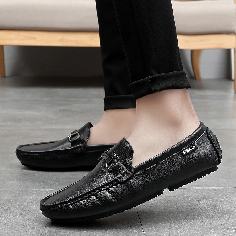 

dress shoes men's casual genuine leather flats loafers zapatos hombre slip on footwear soft moccasins men british style chaussures 8zo0, Black