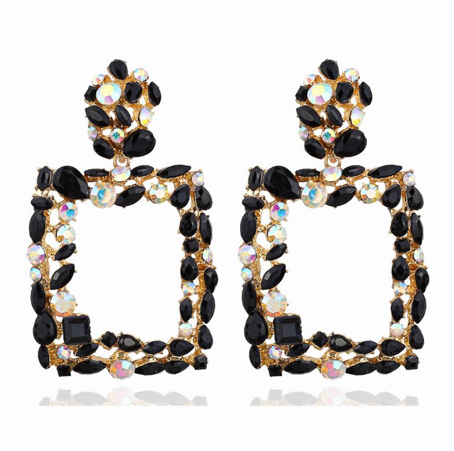 

2019 New Arrival Vintage Earrings for Women Color Crystal Square Dangle Drop Earrings Big Earrings Statement Bohemian Jewelry, Silver