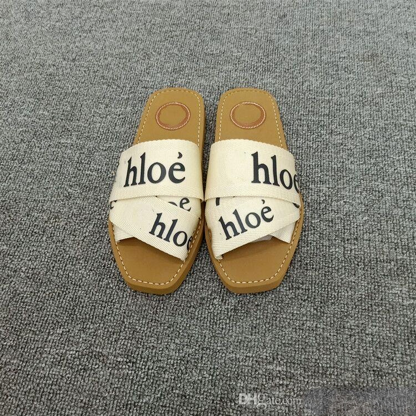 

Luxury Branded Women Designers Woody Mules Fflat Slipper Deisgner Lady Lettering Fabric Outdoor Leather Sole Slide Sandal, Black