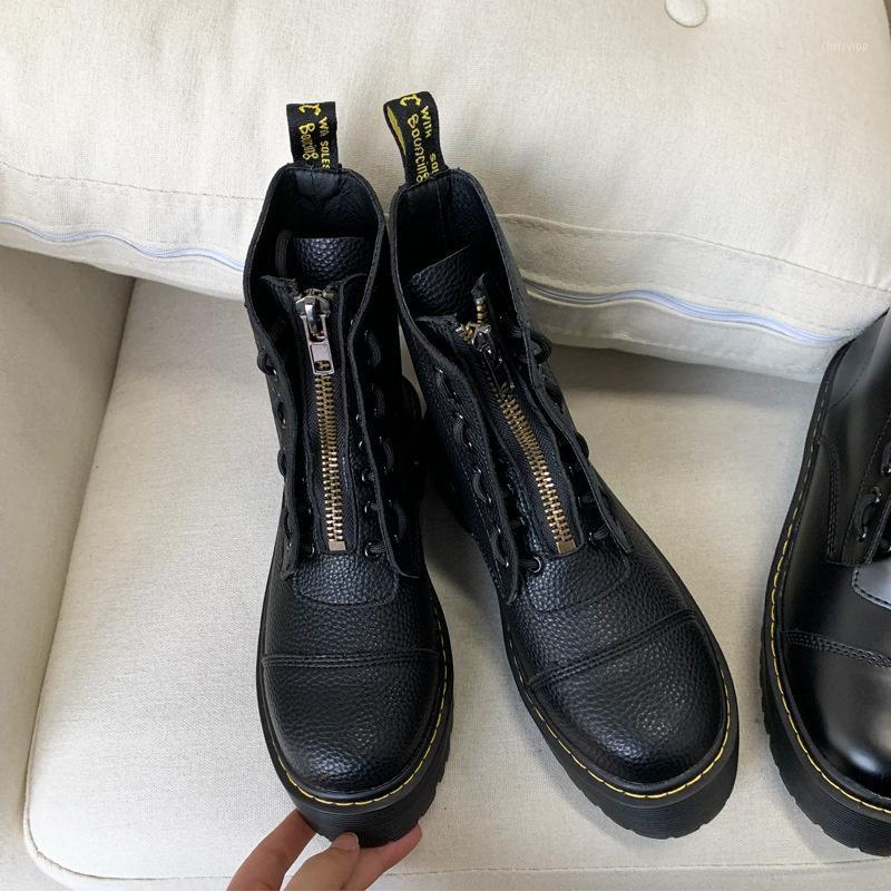 Robe chaussures automne et hiver 2021 bottes courtes polyvalentes nette filet frontal frontière fermeture éclair épais moto chic de la mode femme