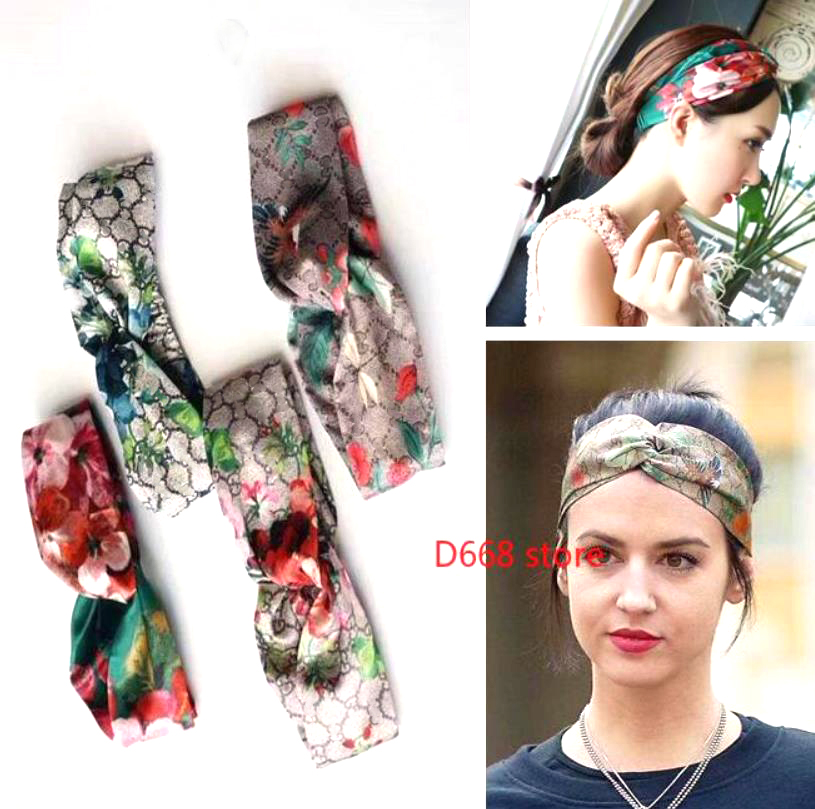 

designer Elastic Headbands For Women classic chic real silk soft sil flower Hair bands ladies Girl Retro Turban Headwraps 4clours