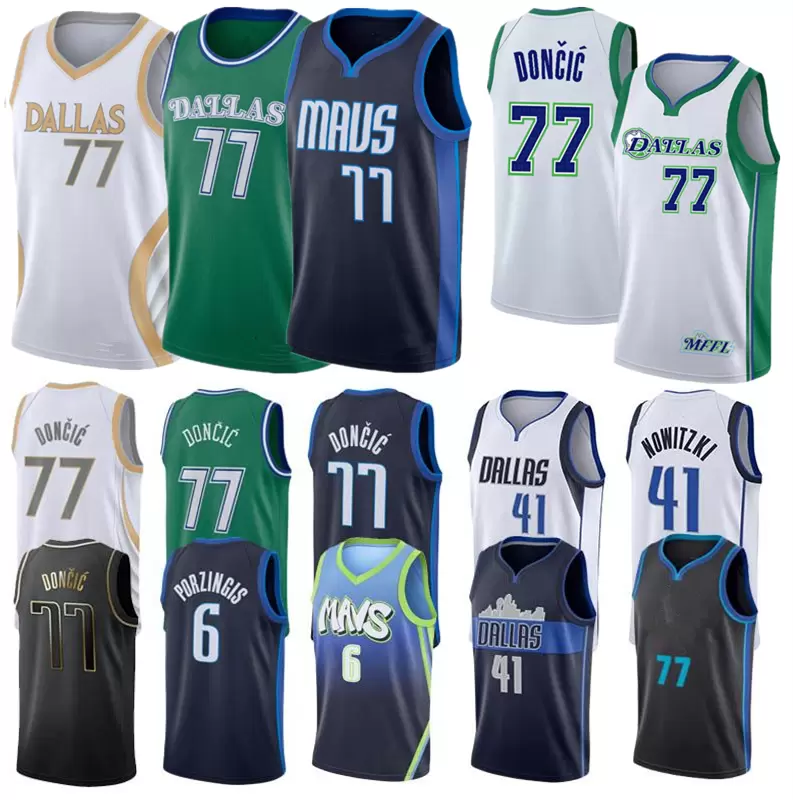 

2022 75th Luka Vintage 77 Doncic Basketball Jerseys dalla city dirk 41 nowitzki Topmaverick edition kristaps 6 Porzingis Retro Shirts Blue Jersey