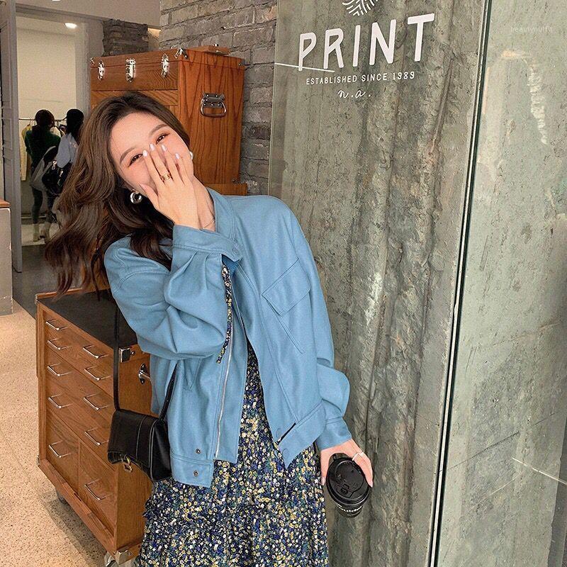 

Women Autumn Winter Faux Pu Leather Coat Lady Zipper Long Sleeve Motorcycle Short Outerwear Female Casual Loose Jacket H210 Women, Black