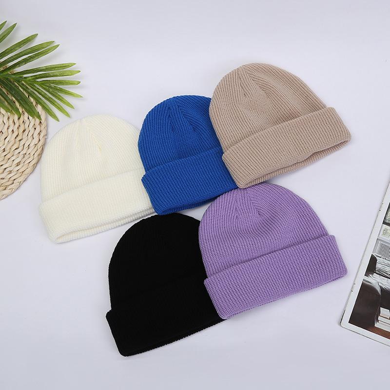 

Berets Solid Color Knitted Hats Unisex Sports Outdoor Windproof Warm Round Woolen Hat Beanies Hip Hop Korean Style Brimless Cap Gorros, Blue