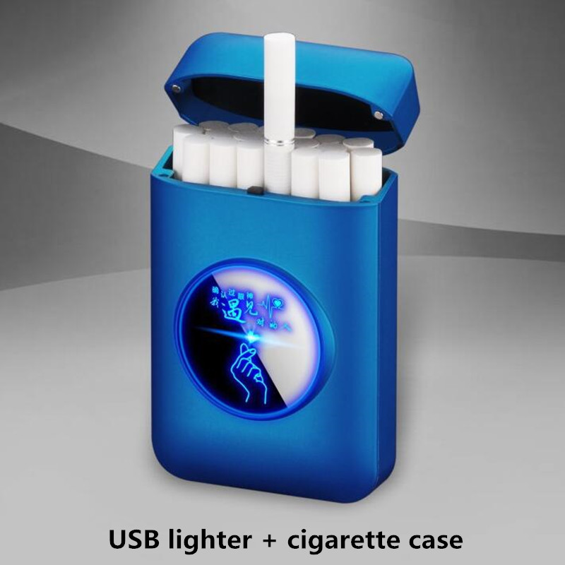 

New USB Recharge ighter and Cigarette box Case Creative Graphic ED dispay USB charging Windproof fameess Eectronic ighter