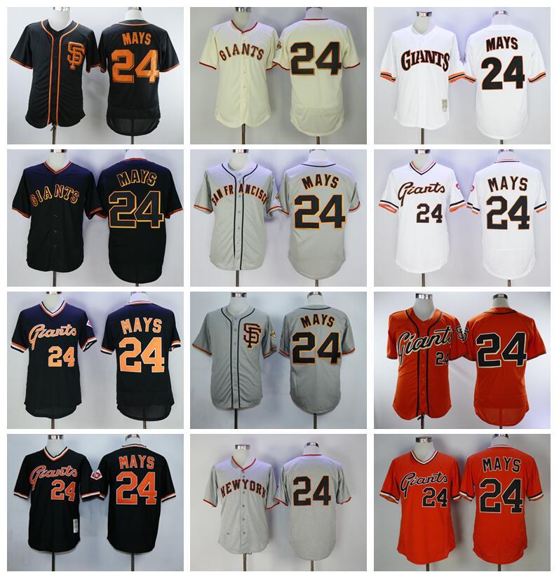 

Retire 1989 Vintage 24 Willie Mays Baseball Jersey Men Cool Base Pullover Flexbase Breathable Team Color Black Grey White Orange Beige