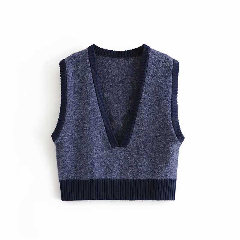 

ZEVITY Women fashion v neck patchwork knitting vest jacket office ladies sleeveless casual slim waistCoat chic tops S416 210603, Dwdd s416h