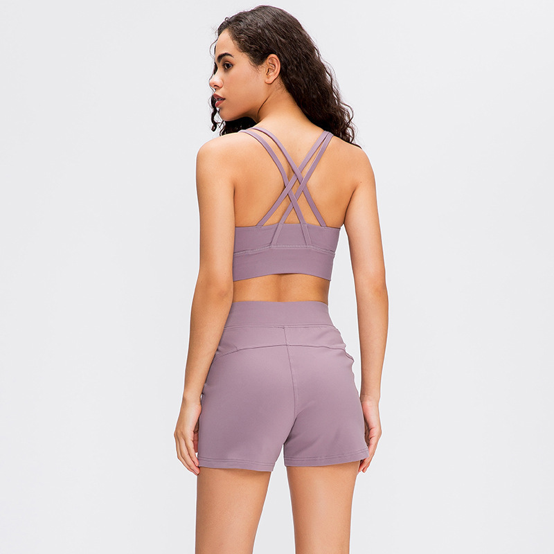 

L-2026 Women Sports Bra Yoga Outfits Sexy Cross Strap Tank Classic Lady Underwear Fashion Runing Tops Fitness Vest With Removable Cups, Warm red brown