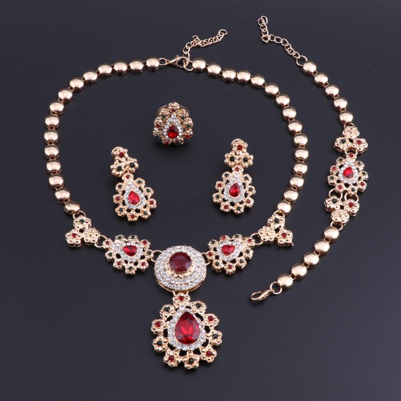 

Earrings & Necklace OEOEOS Fashion African Jewelry Sets Women Costume Nigerian Wedding Set Dubai Gold Color Red Crystal, As pic