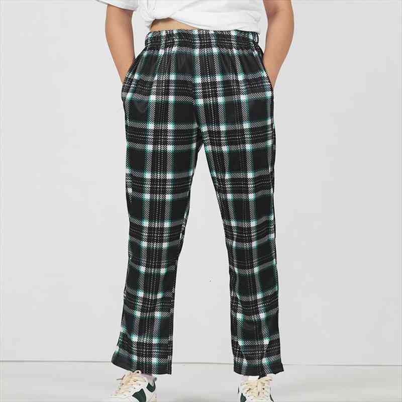 

2022 plaid casual thin summer women capri trousers high waist spring loose straight plus size fashion streetwear, Black;white