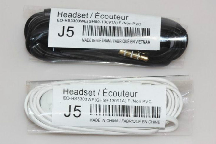 

J5 3.5mm Earphones headphones headsets With Mic For Samsung GALAXY S2 S3 S4 Ace N7100 S6 S7 S5 Note3, White
