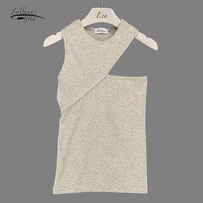 

Irregular Hollow Out Stitching Sleeveless Tank Tops Fashion White Corset Crop Tops Sexy O-neck Solid Color Bottoming Vest 12185 210518