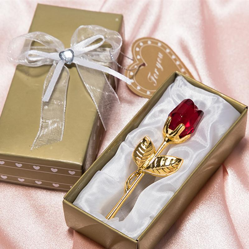 

Party Favor Romantic Valentines Day Gift Red Pink Crystal Glass Rose Flower Wedding Favors Artificial With Box Mother's