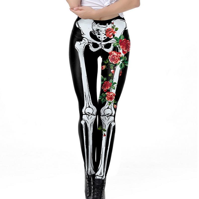 

Men' Pants Gothic Halloween Leggings Women Rose Digital Print Ladies Costume Party Fashion Leggins Fantastic Slim Tight Bottom, White