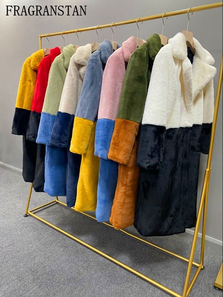 

2021 Winter Women High Quality Faux Rabbit Fur Coat Luxury Long Fur Coat Lapel OverCoat Thick Warm Plus Size Female Plush Coats, Warm liner green