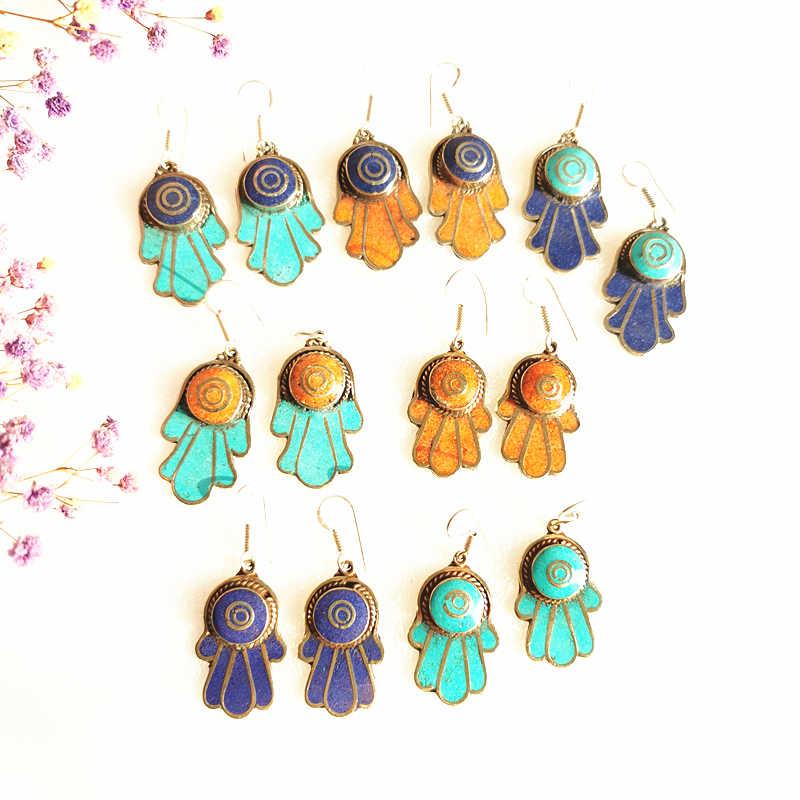 

Dangle & Chandelier E006 Zen Jewelry Buddha Hand Earring Copper Inlaid Multi Colors, Silver