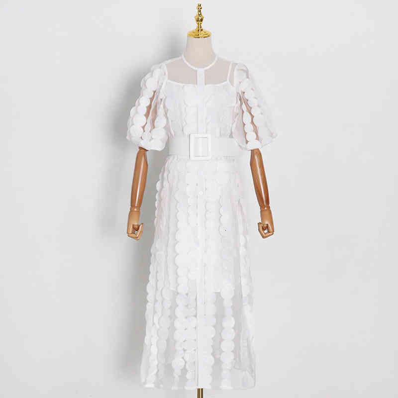 

Runway Dresses 1130 Brand Same Style Long Sleeve Empire Fashion Womens White Mid Calf AICAI 61MM