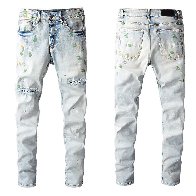 

2021 Top Quality Amiry New Mens Luxury Designer Denim Jeans Holes Trousers Biker Pants #685