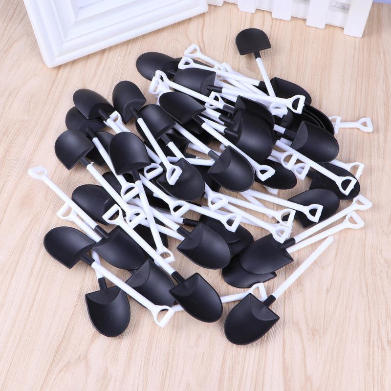 

50pcs Disposable Ice Cream Spoons Plastic Shovel-shaped Dessert Treat Sticks Flatware
