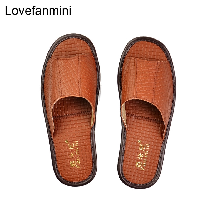 

Genuine Cow Leather slippers couple indoor non-slip men women home fashion casual single shoes TPR soft soles spring summer 210628, 511bzw coffee