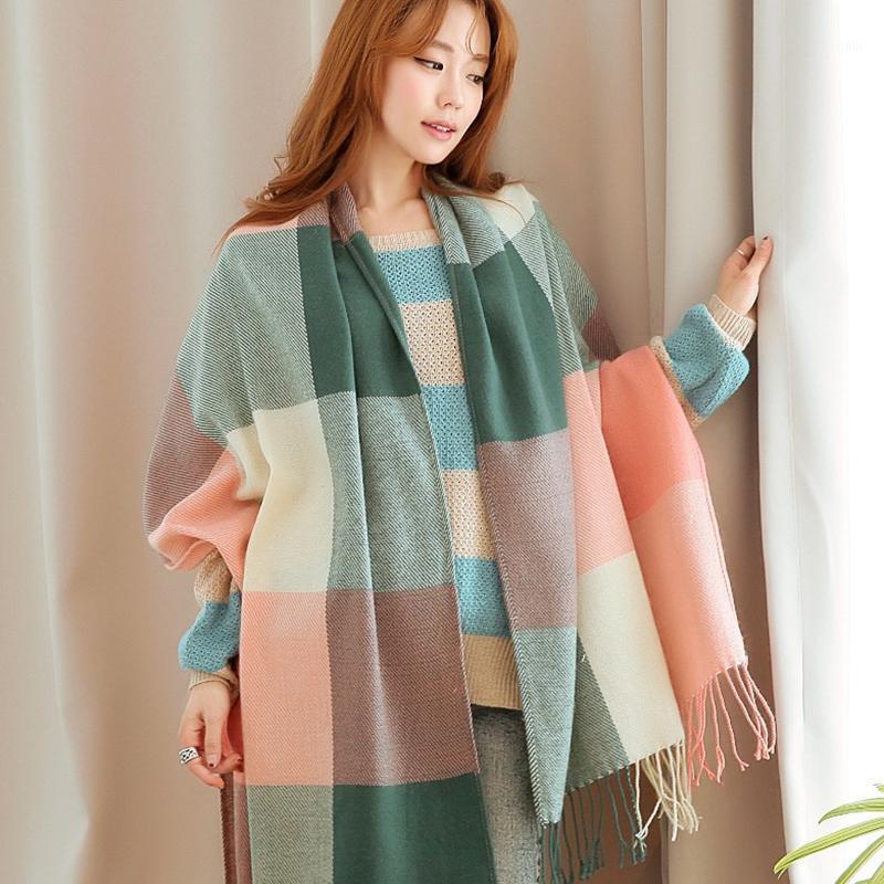 

Scarves Winter Bib Men's Korean Imitation Cashmere Fashion Trend Casual Ladies Scarf Plaid Couple Style Tassel Shawl, Blue;gray