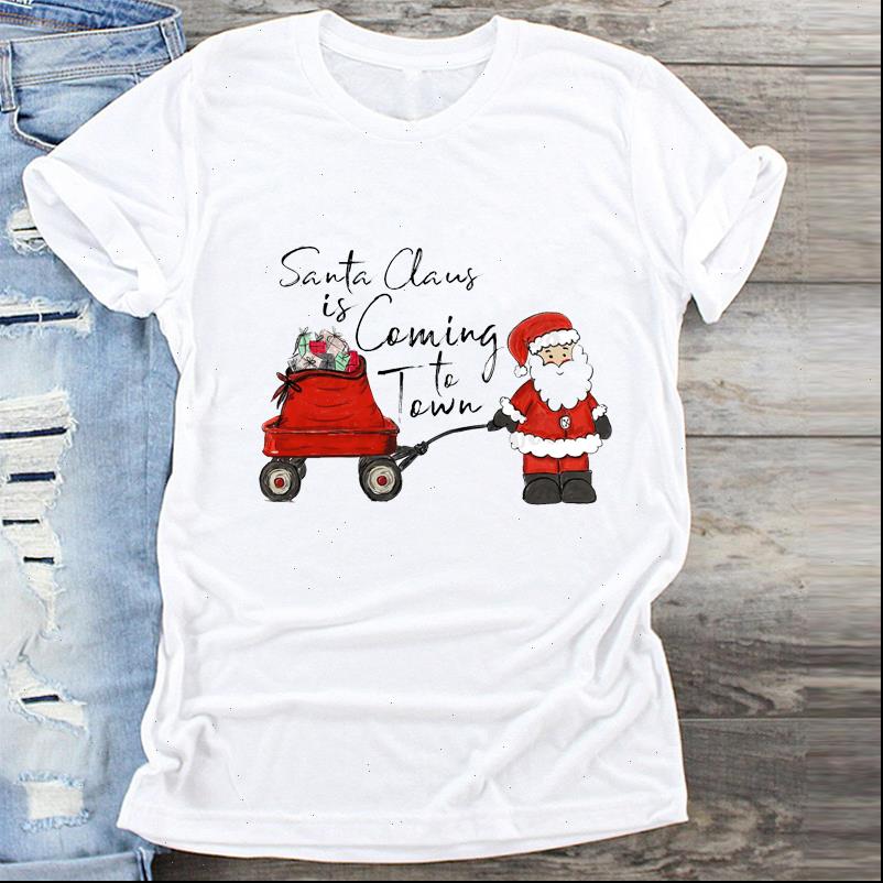 

women gift year santa claus cartoon merry christmas print clothes graphic t shirt ladies female tshirts tee, White