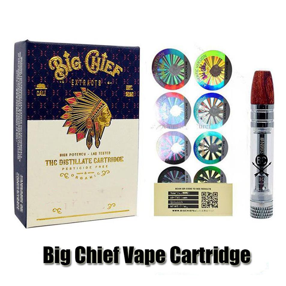

Big Chief Vape Cartridge Atomizer Pen Cart Wood Tip 0.8ml Tank Thick Oil Ceramic Coil Vaporizer For 510 Battery With Stickera53