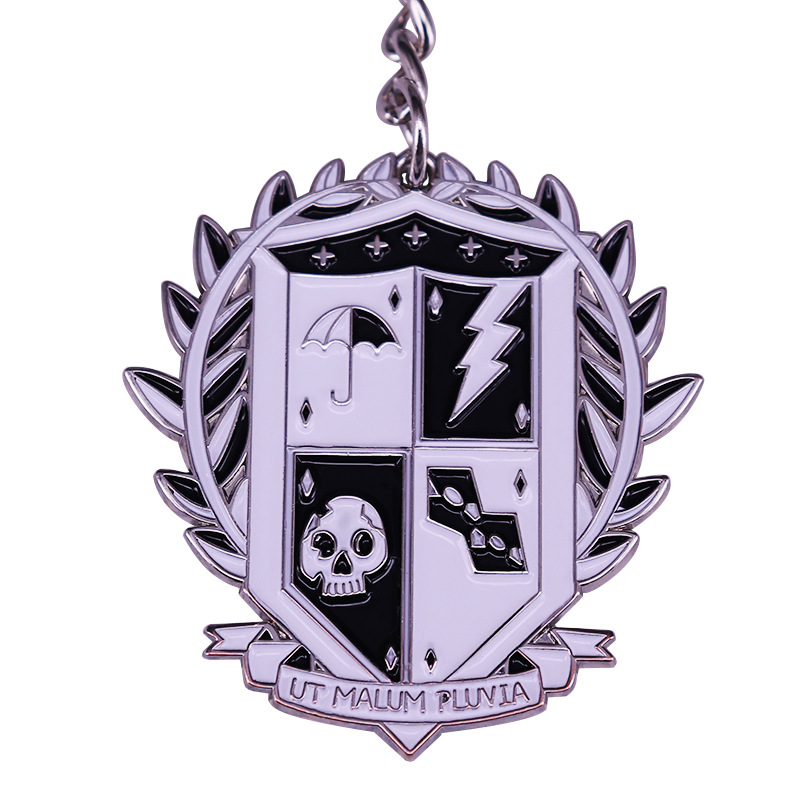 

Fantasy American Drama The Umbrella Academy Emblem Badge Keychain School Motto But Malm Pravia Keychain