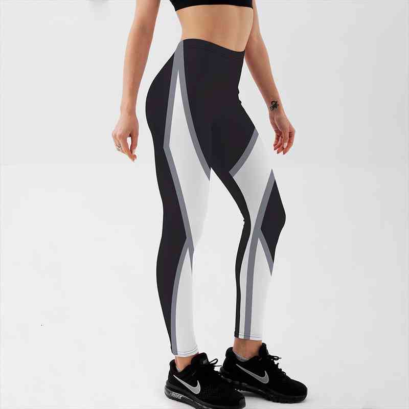 

Qickitout Sexy Fashion Shape White Around Printed Female Fitness Leggings Womens Workout Cute Elastic Pants Drop, Black