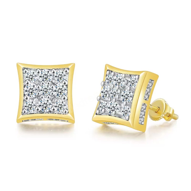

Yellow Silver Colors Full Bling CZ Square Screwbacks Studs Earrings for Men Women Nice Gift