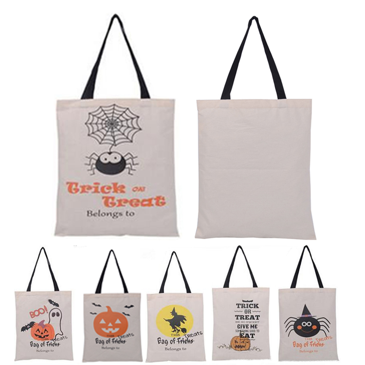 

Halloween Candy Bag Party Portable Drawstring Pocket Bat Letter Print Tote Bags Canvas Cartoon Trick or Treat Kids Casual Gift Sack