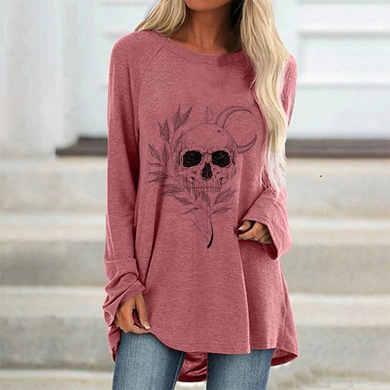 

Halloween Fashion Plus Size Ladies Long Sleeve T-shirt Ladies Comfortable Loose Party Holiday Show Long Sleeve, Black