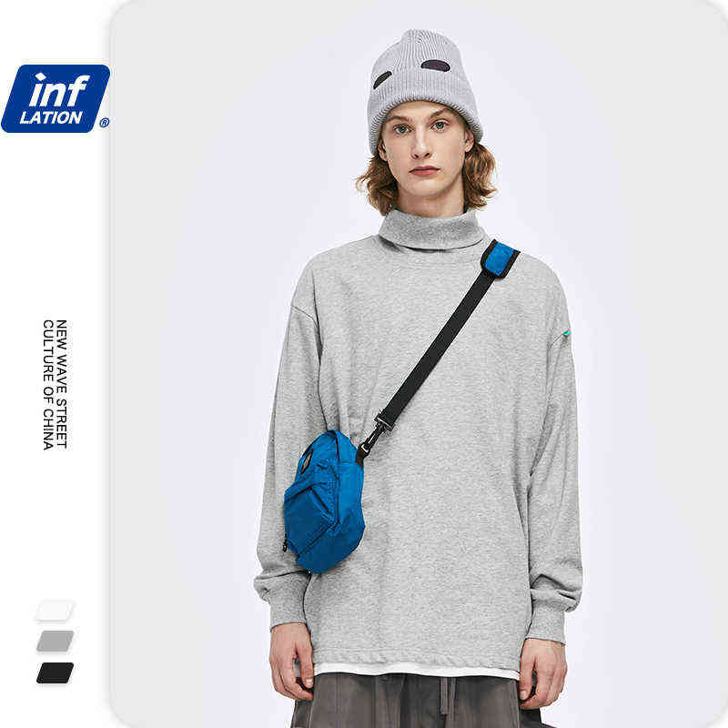 INFLATION Hommes Basique T-shirt À Manches Longues Streetwear Automne Col Haut T-shirt De Base Pour Hommes Coupe Ample Hommes Pollvers T-shirt 19