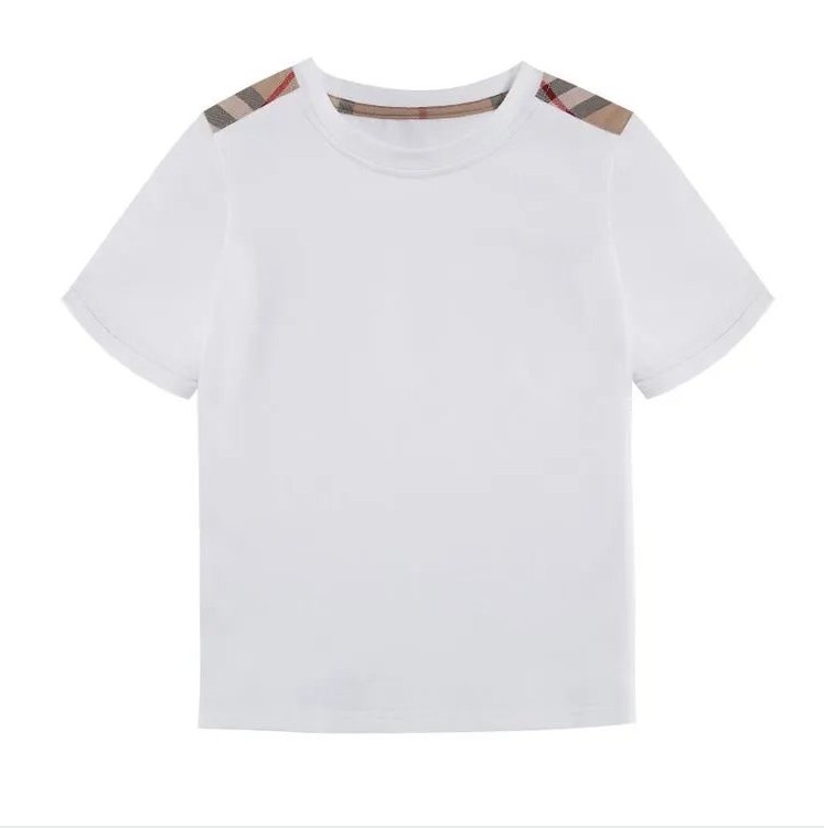 

Summer Boys Girls TShirt Baby Round Neck Short-Sleeved T-shirts Plaid Color Matching Cotton Simple T-shirt Kids Casual Tops Tees Children Shirt, Blue