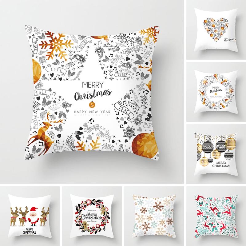 

Cushion/Decorative Pillow Merry Christmas Cushion Cover Year Home Decorative Elk Santa Snowflake Case Xmas Gift Sofa Car 45x45cm