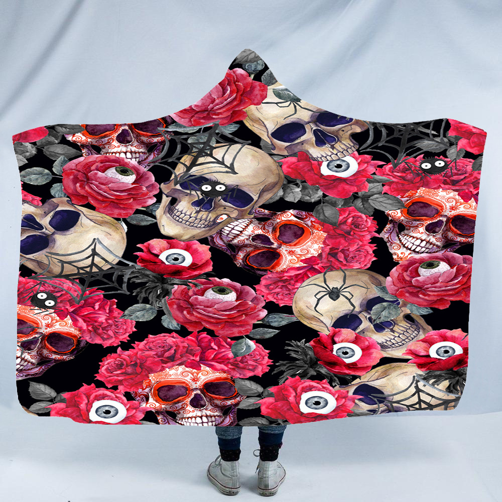 

Child Adults Skull Blanket Fleece Warm Skeleton Hooded Blankets Wearable Children Kids Gift